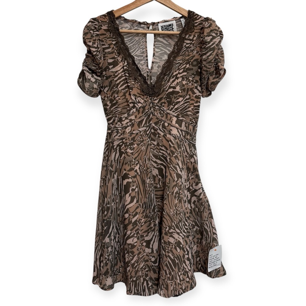 Reclaimed Vintage Babydoll Mini Tea Dress Lace Trim‎ Zebra Animal Print